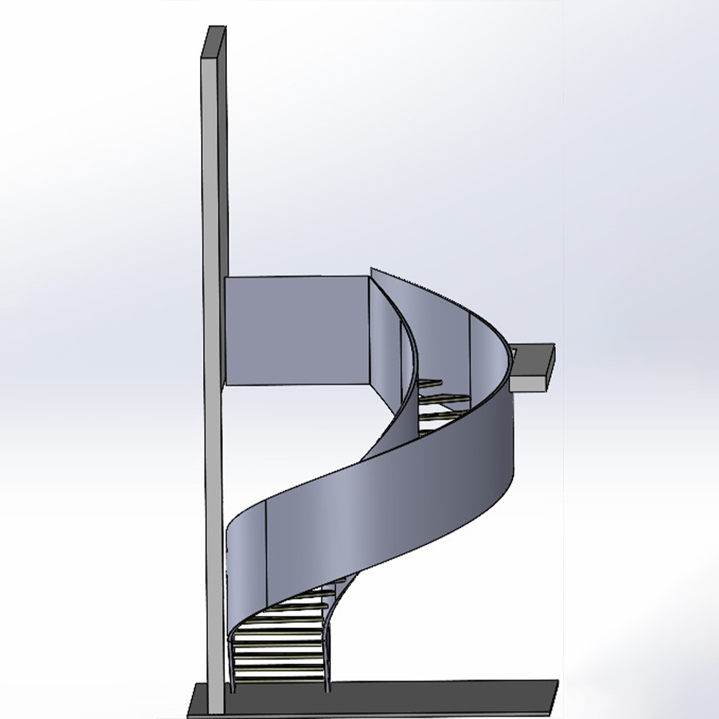 Schéma technique d’un escalier colimaçon sur mesure avec structure hélicoïdale